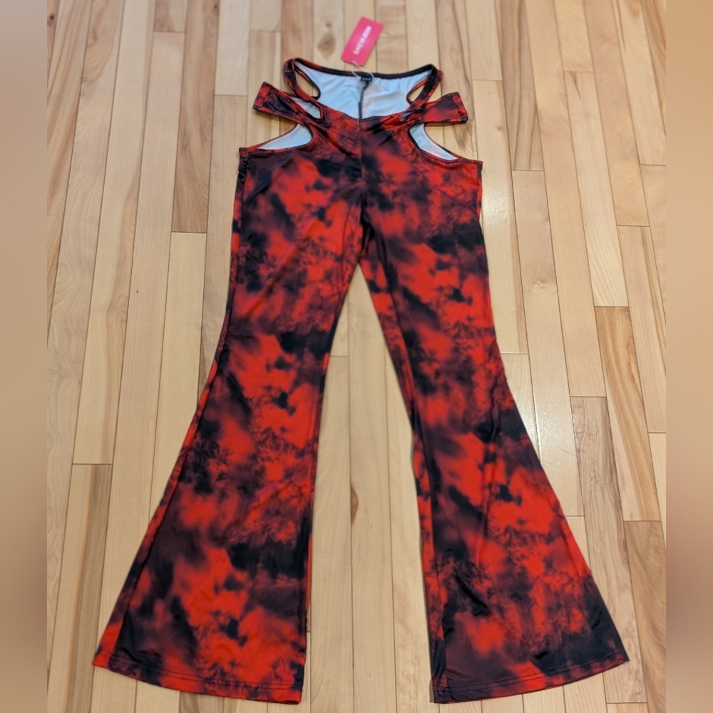 Red and Black Tie-Dye Women's Jumpsuit